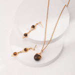 Shell Beads and Tiger Eye Stone Sterling Silver Pendant Necklace - floysun