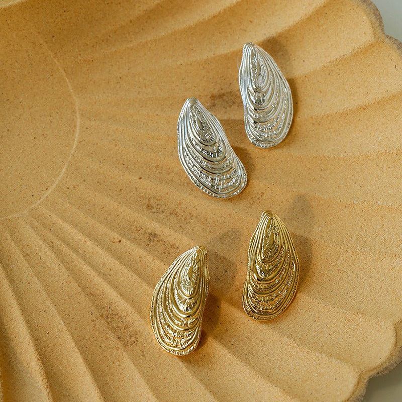 Shell - Inspired Textured Metal Earrings - floysun