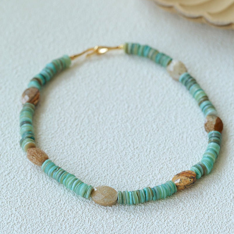 Shell & Picture Stone Beaded Necklace – Coastal Green Boho Chic - floysun
