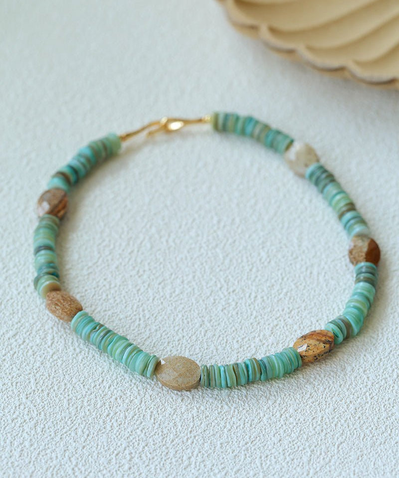 Shell & Picture Stone Beaded Necklace – Coastal Green Boho Chic - floysun