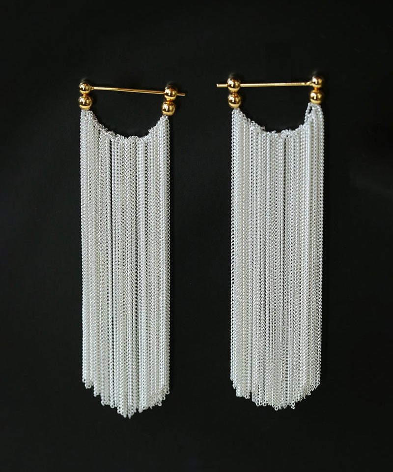 Shining Galaxy Waterfall Long Tassel Silver Earrings - floysun