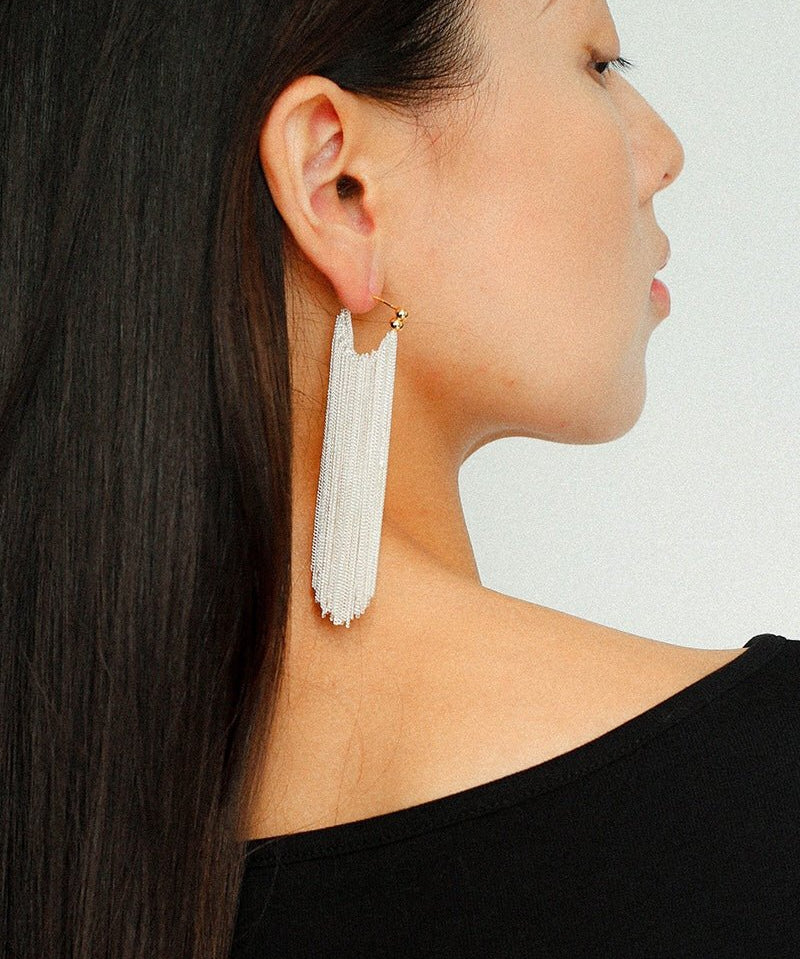 Shining Galaxy Waterfall Long Tassel Silver Earrings - floysun
