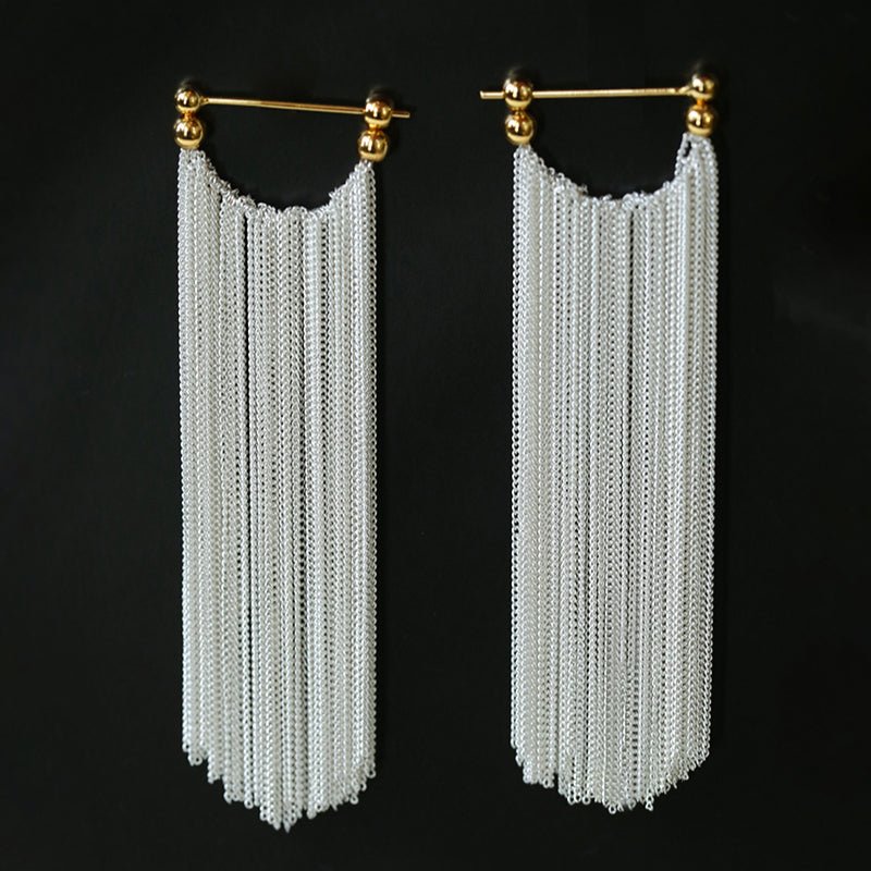 Shining Galaxy Waterfall Long Tassel Silver Earrings - floysun