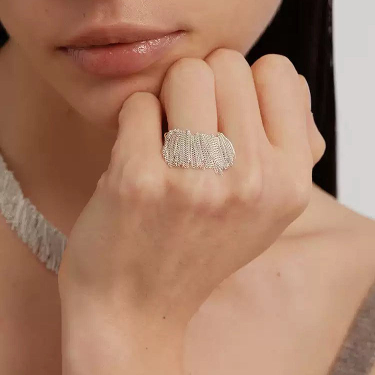 Shining Galaxy Waterfall Tassel Ring - floysun