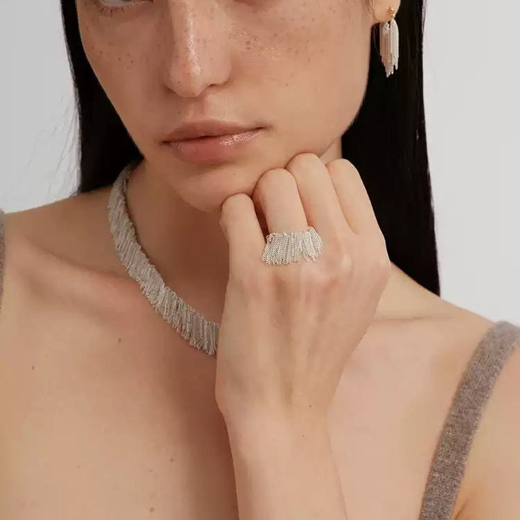 Shining Galaxy Waterfall Tassel Ring - floysun