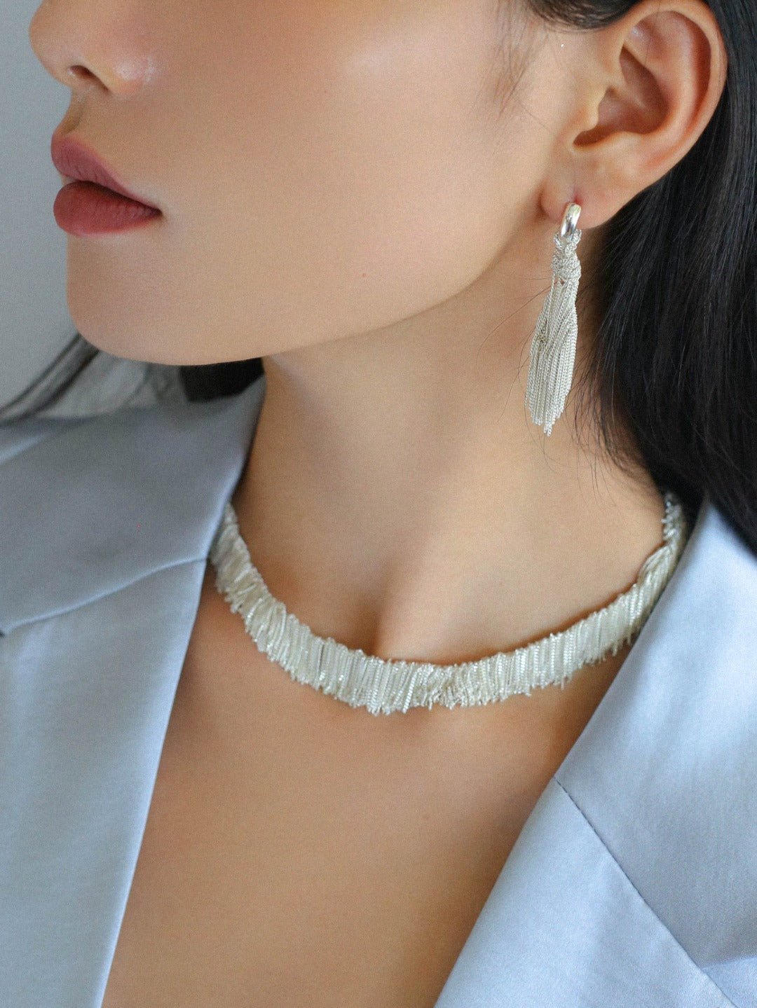 Shining Galaxy Waterfall Tassel Silver Necklace - floysun