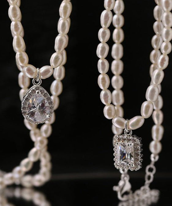 Shiny Zircon Pendant Freshwater Pearl Necklace - floysun