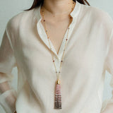 Sicilian Sunset Natural Gemstone Graduated Tassel Long Necklace - floysun
