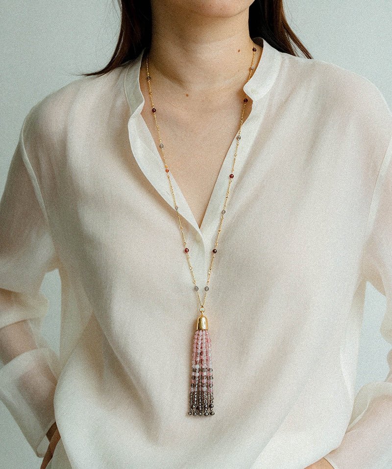 Sicilian Sunset Natural Gemstone Graduated Tassel Long Necklace - floysun