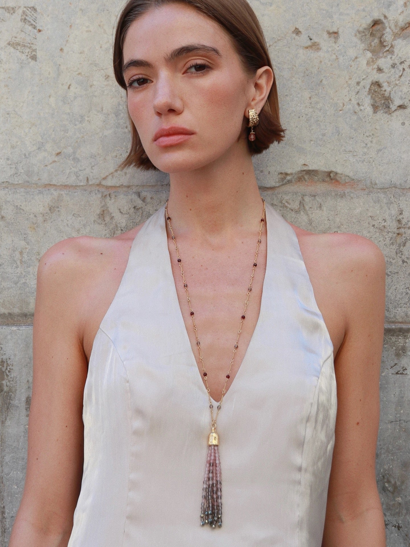 Sicilian Sunset Natural Gemstone Graduated Tassel Long Necklace - floysun