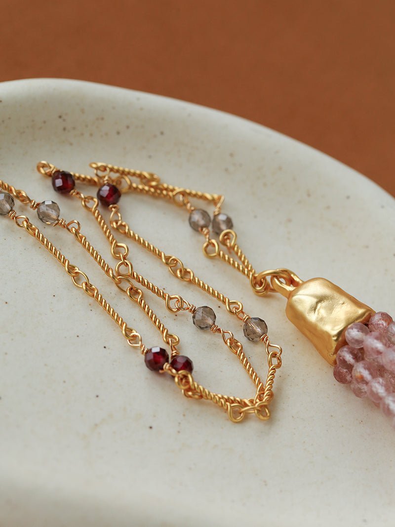 Sicilian Sunset Natural Gemstone Graduated Tassel Long Necklace - floysun