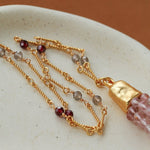 Sicilian Sunset Natural Gemstone Graduated Tassel Long Necklace - floysun