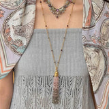 Sicilian Sunset Natural Gemstone Graduated Tassel Long Necklace - floysun