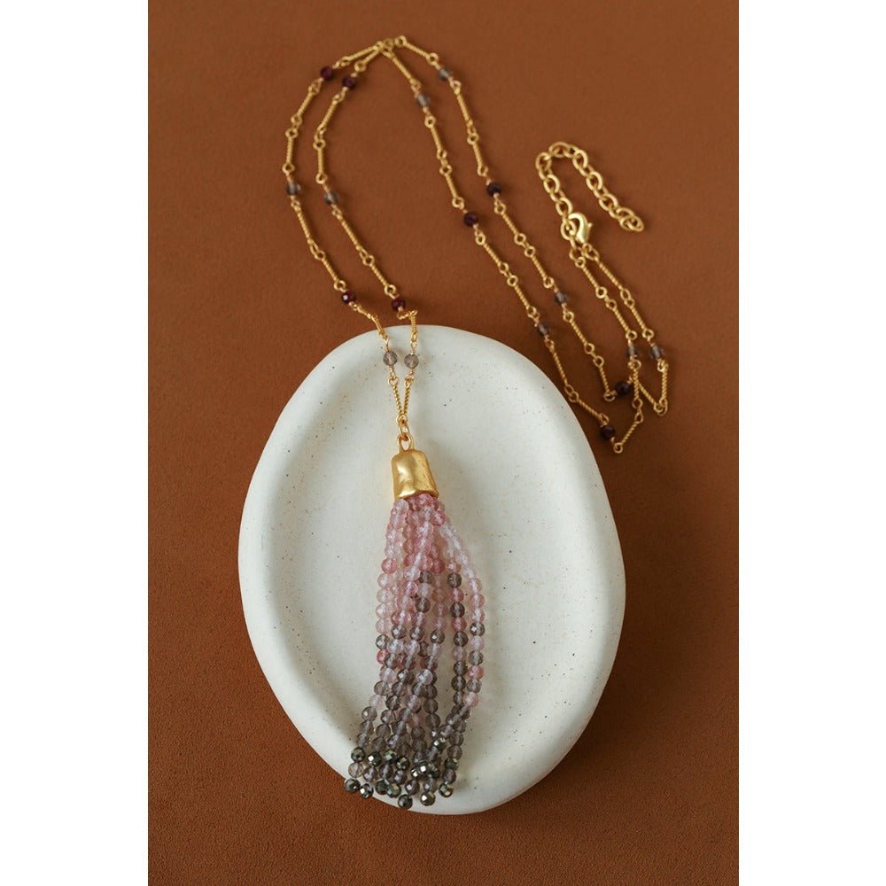 Sicilian Sunset Natural Gemstone Graduated Tassel Long Necklace - floysun