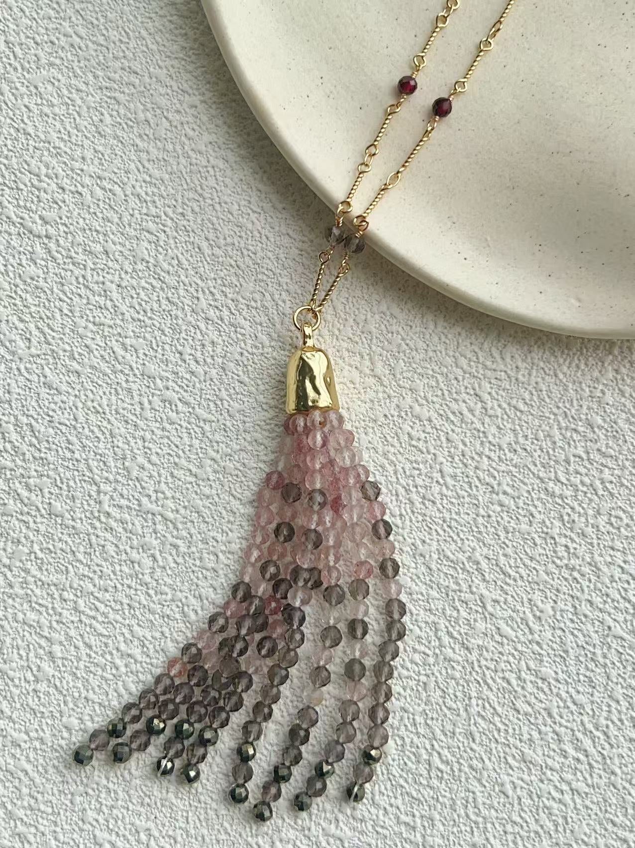 Sicilian Sunset Natural Gemstone Graduated Tassel Long Necklace - floysun