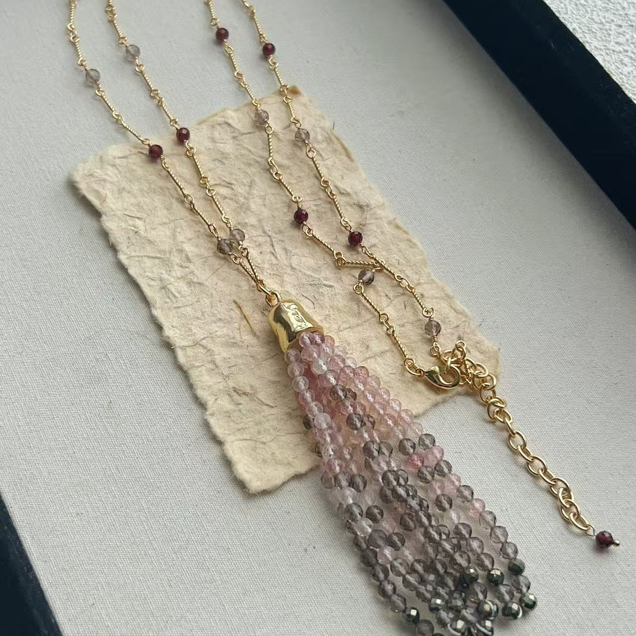 Sicilian Sunset Natural Gemstone Graduated Tassel Long Necklace - floysun