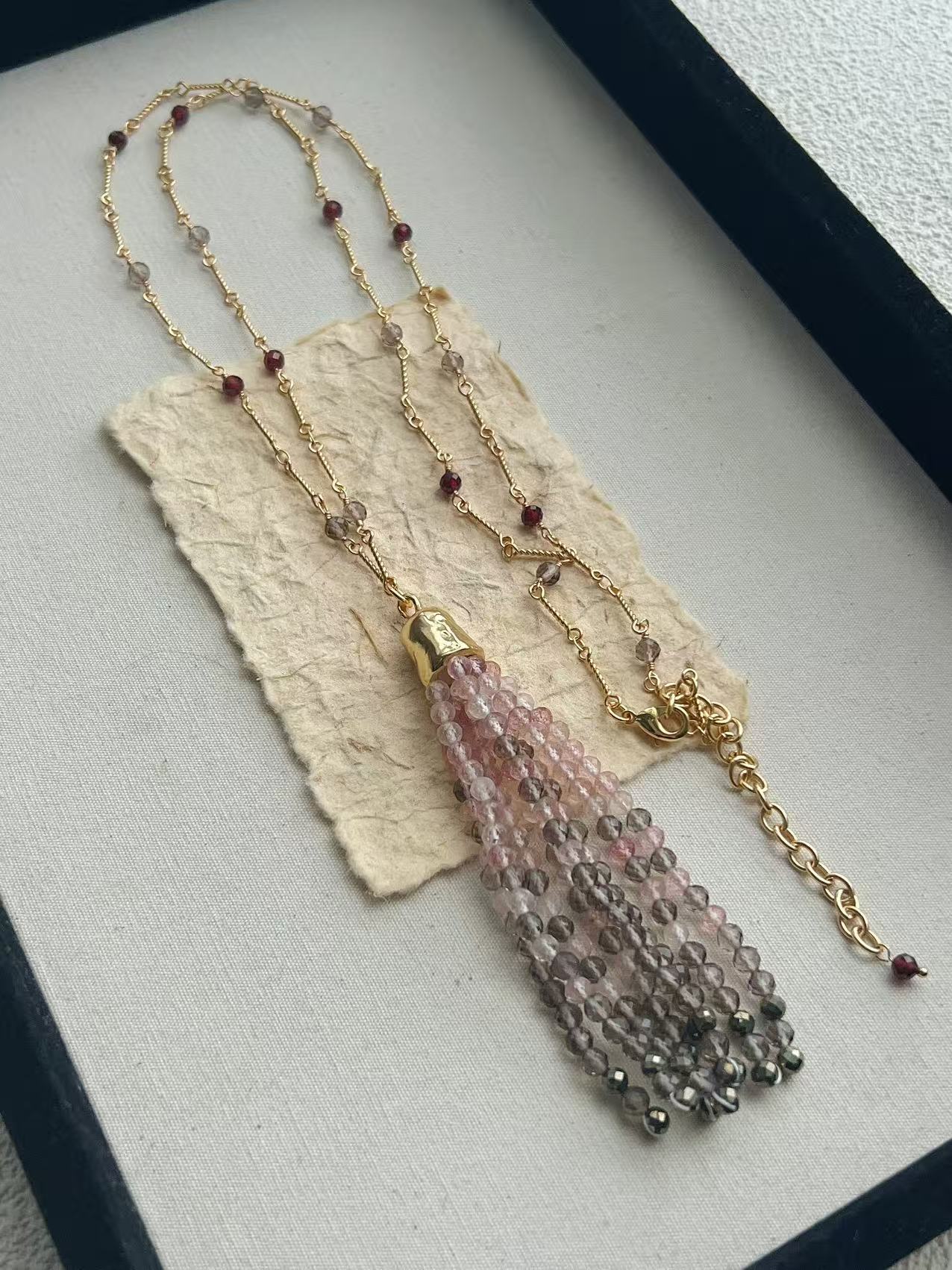 Sicilian Sunset Natural Gemstone Graduated Tassel Long Necklace - floysun
