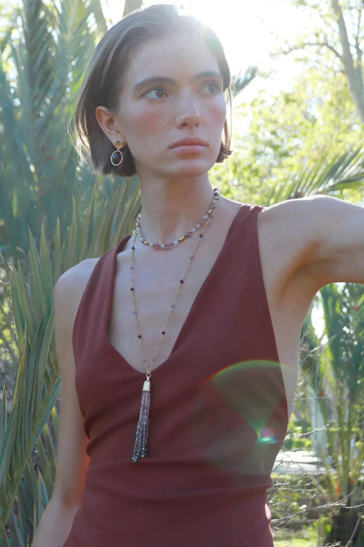 Sicilian Sunset Natural Gemstone Graduated Tassel Long Necklace - floysun