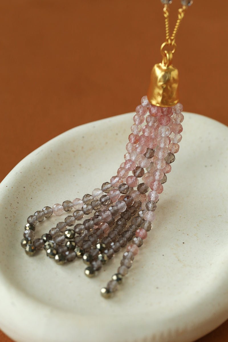 Sicilian Sunset Natural Gemstone Graduated Tassel Long Necklace - floysun