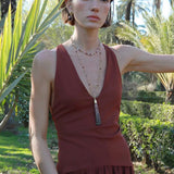 Sicilian Sunset Natural Gemstone Graduated Tassel Long Necklace - floysun