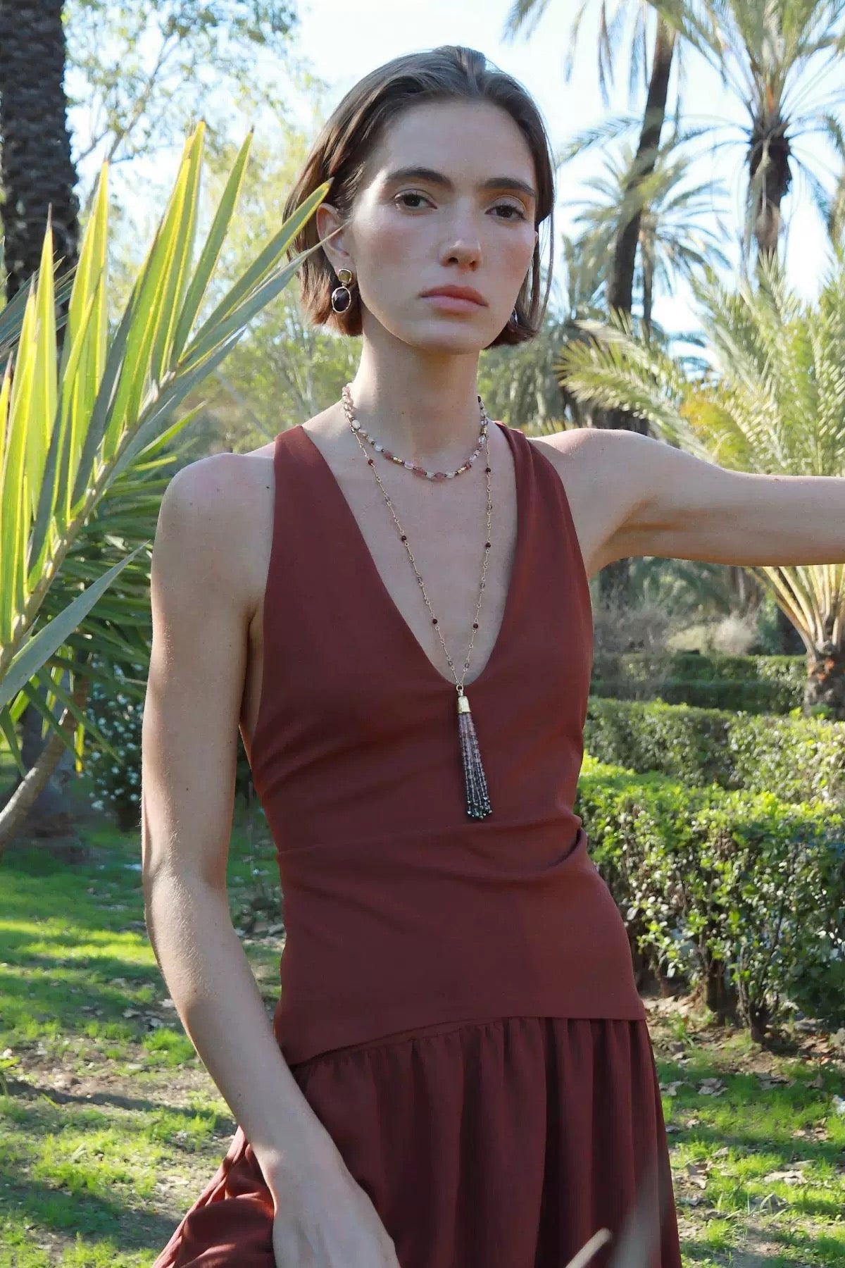 Sicilian Sunset Natural Gemstone Graduated Tassel Long Necklace - floysun