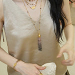 Sicilian Sunset Natural Gemstone Graduated Tassel Long Necklace - floysun
