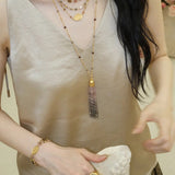 Sicilian Sunset Natural Gemstone Graduated Tassel Long Necklace - floysun