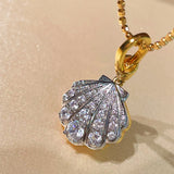 Silver Bling Shell Pendant Necklace with Gradient Lab - Grown Diamonds - floysun