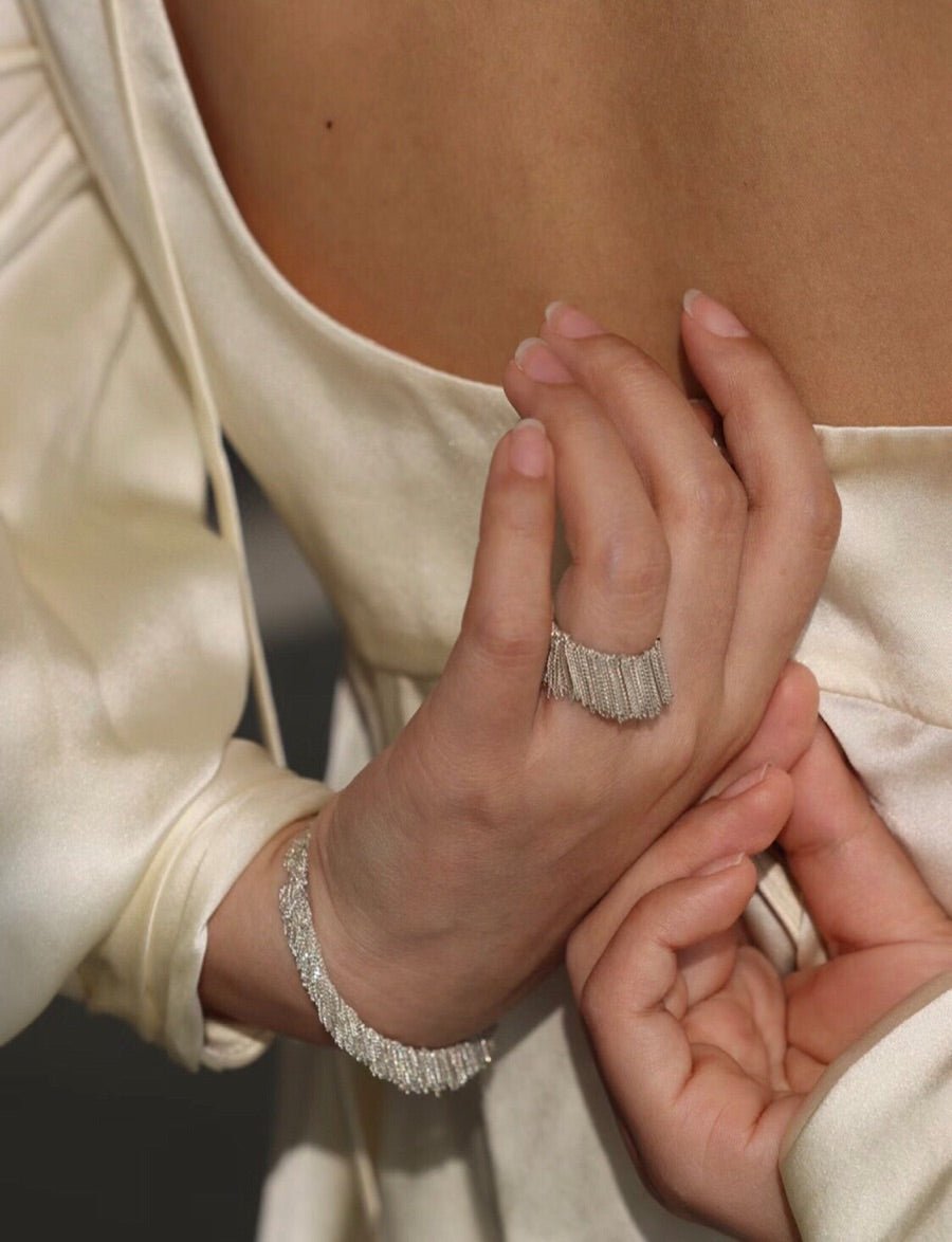 Silver Shining Galaxy Waterfall Tassel Ring - floysun