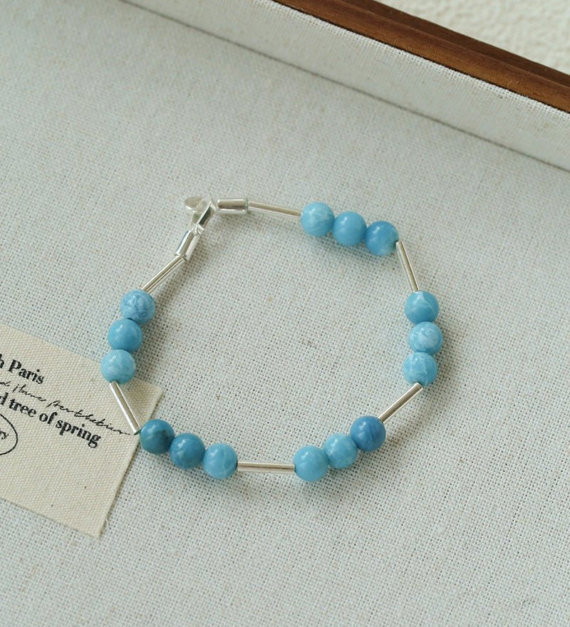 Silver Tube Red Elastic Beaded Bracelet with Garnet & Blue Aventurine - floysun