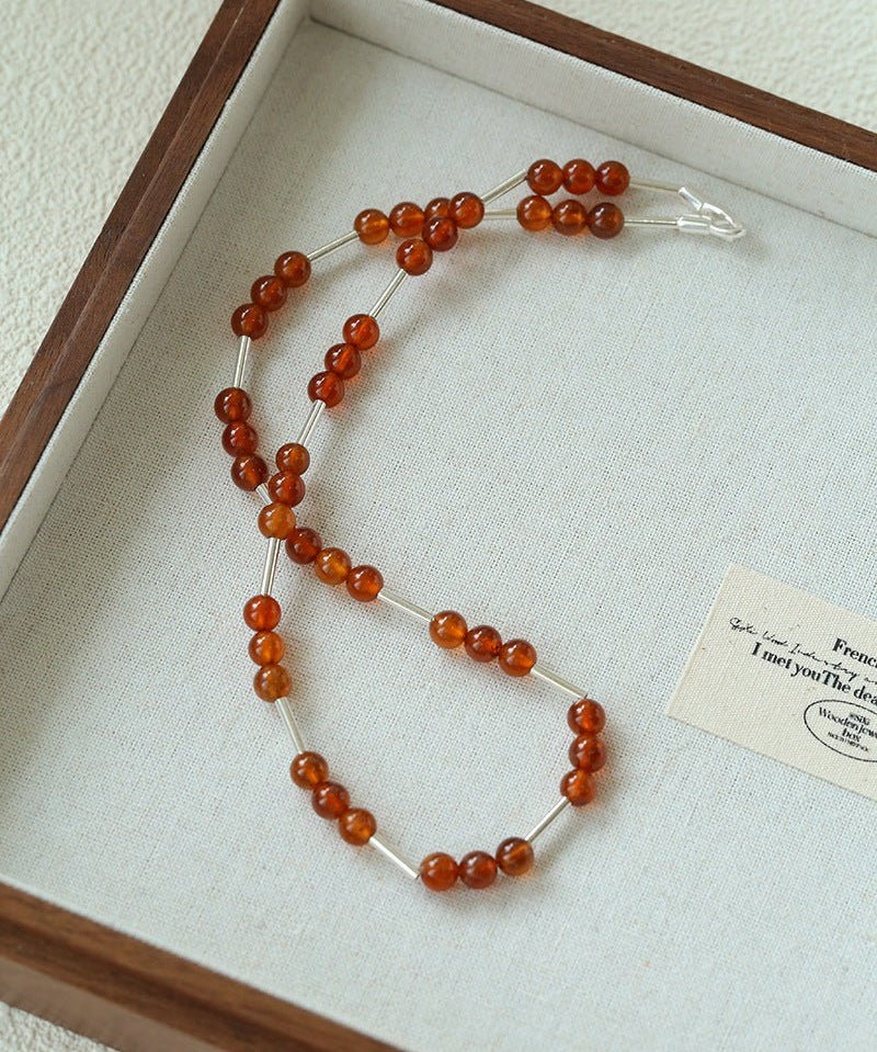 Silver Tube Red Elastic Beaded Necklace with Garnet & Blue Aventurine - floysun