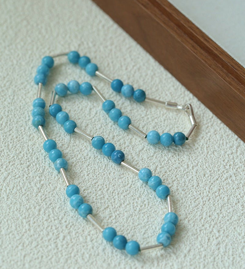 Silver Tube Red Elastic Beaded Necklace with Garnet & Blue Aventurine - floysun