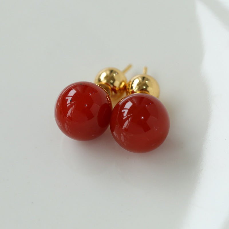 Simple Crystal Agate Tiger Eye Round Earrings - floysun