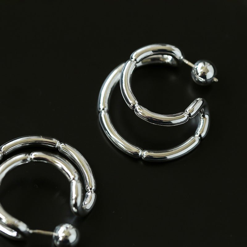 Simple Double - layer Bamboo C Shape Earrings - floysun