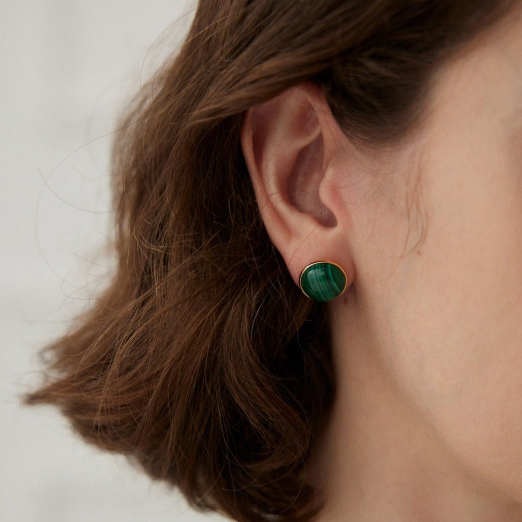 Simple Oval Malachite Stone Studs Earrings - floysun