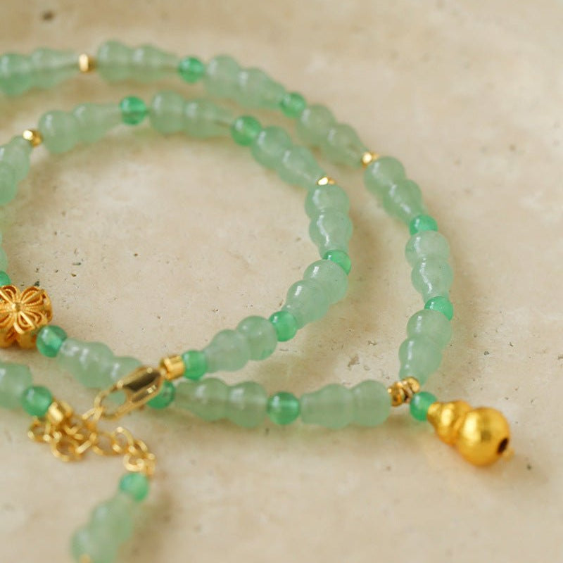Simple Small Gourd Pendant Aventurine Beaded Necklace - floysun