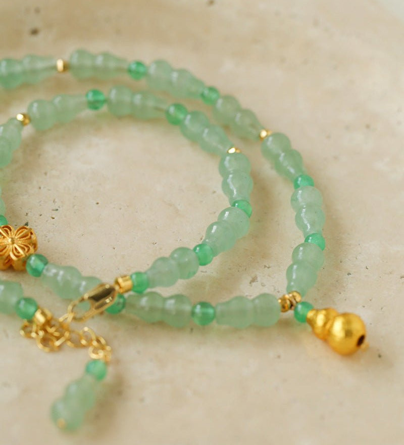 Simple Small Gourd Pendant Aventurine Beaded Necklace - floysun
