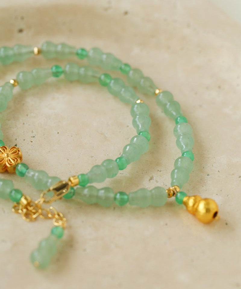 Simple Small Gourd Pendant Aventurine Beaded Necklace - floysun