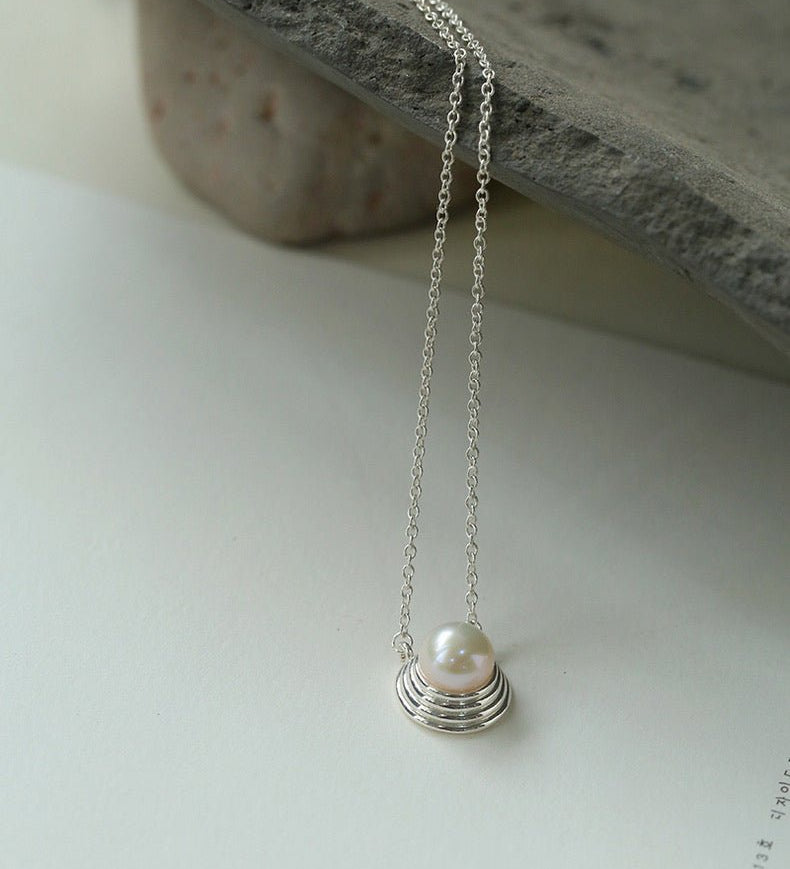 Simple Spiral Pearl Pendant Chain Necklace - floysun