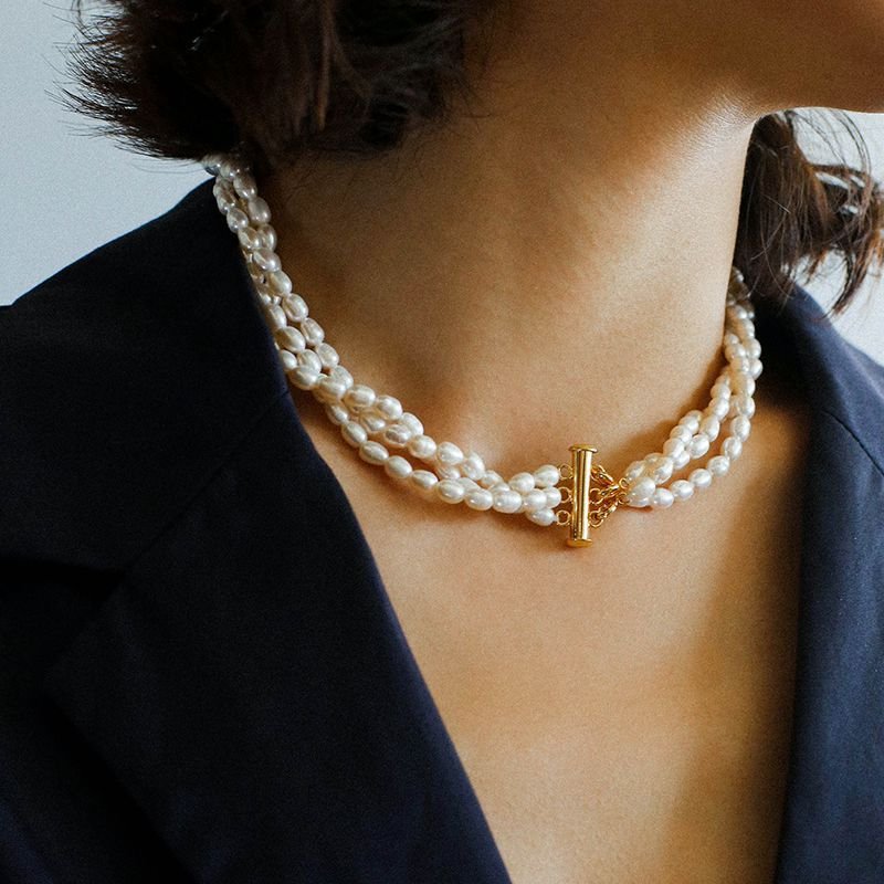 Simple Three-Layer Freshwater Pearl Necklace - floysun
