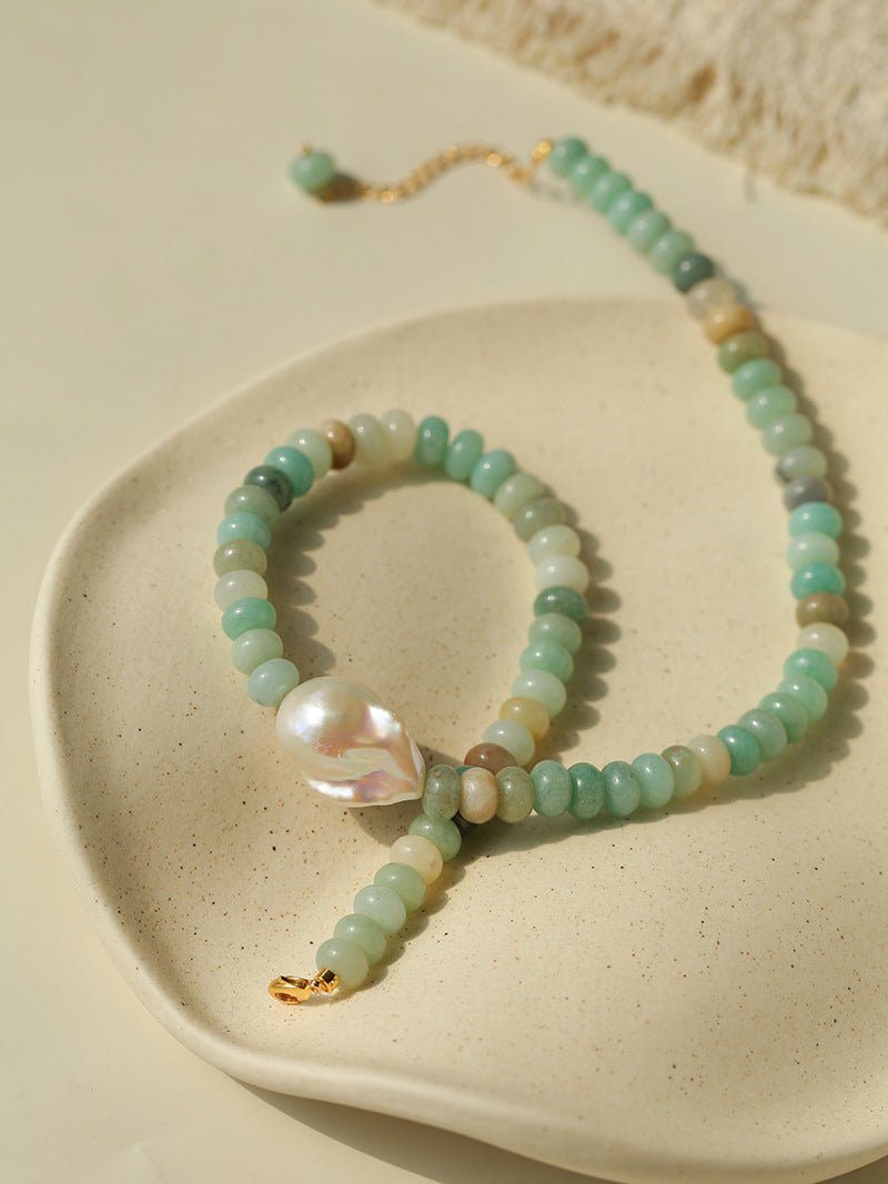 Single Baroque & Abacus Bead Natural Stone Necklace - floysun