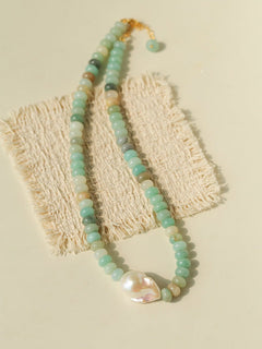 Single Baroque & Abacus Bead Natural Stone Necklace - floysun