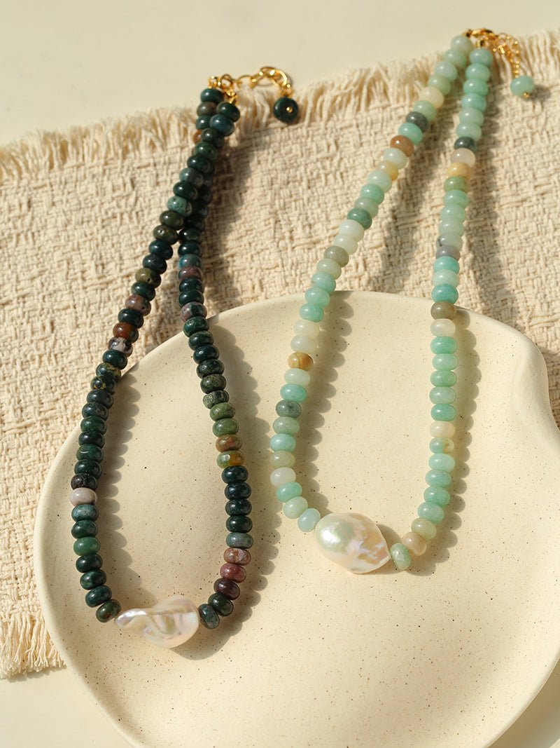 Single Baroque & Abacus Bead Natural Stone Necklace - floysun
