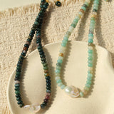 Single Baroque & Abacus Bead Natural Stone Necklace - floysun