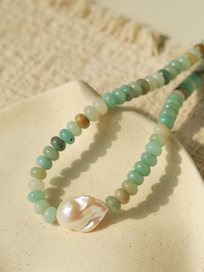 Single Baroque & Abacus Bead Natural Stone Necklace - floysun