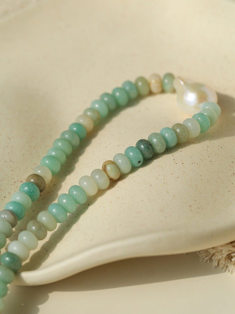 Single Baroque & Abacus Bead Natural Stone Necklace - floysun