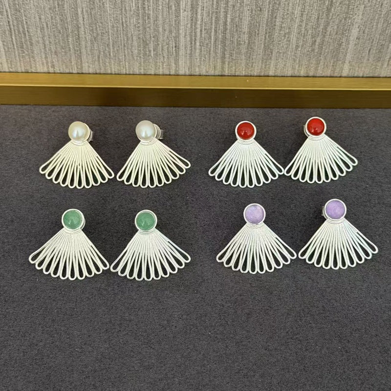 Single Fan - shaped Natural Stone Earrings - floysun