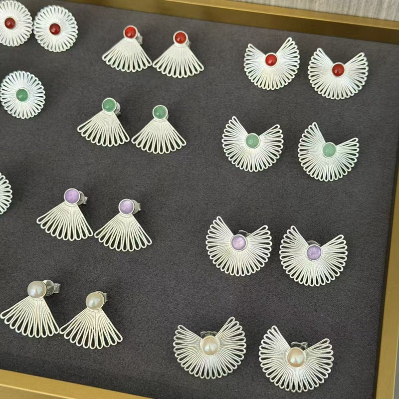 Single Fan - shaped Natural Stone Earrings - floysun