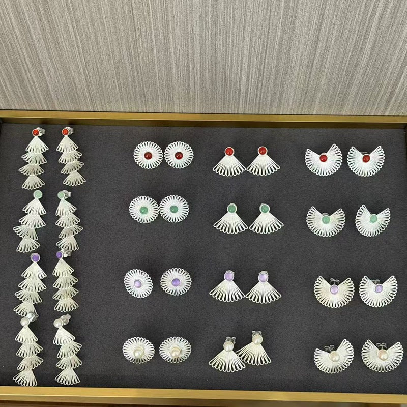 Single Fan - shaped Natural Stone Earrings - floysun