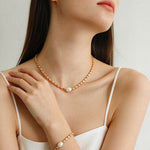 Single Freshwater Pearl Lava Texture Gold Collarbone Necklace - floysun